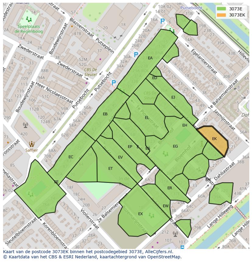 Afbeelding van het postcodegebied 3073 EK op de kaart.