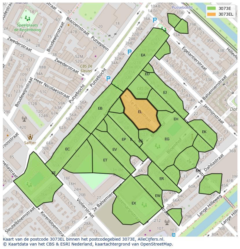 Afbeelding van het postcodegebied 3073 EL op de kaart.