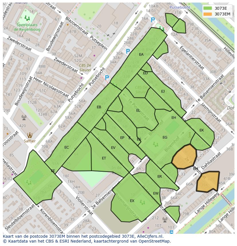Afbeelding van het postcodegebied 3073 EM op de kaart.