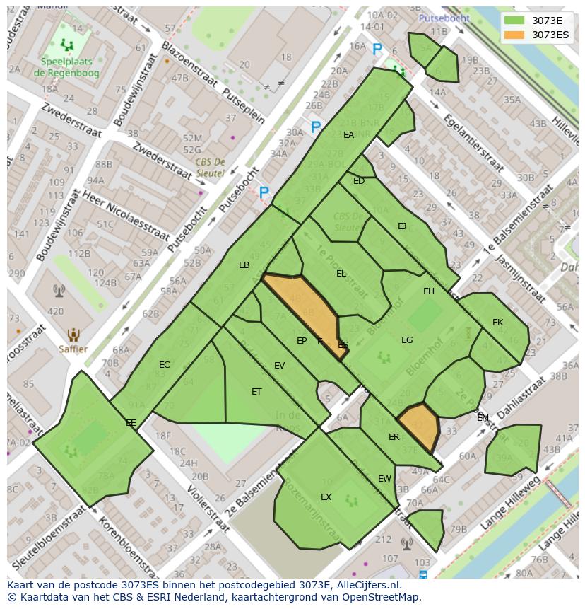 Afbeelding van het postcodegebied 3073 ES op de kaart.