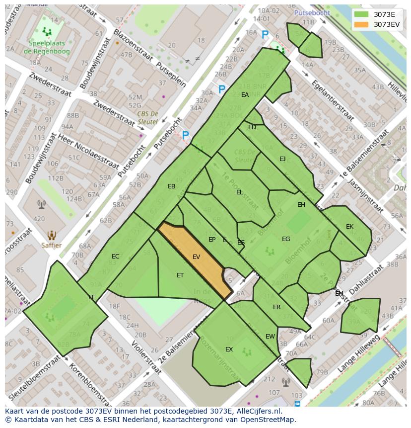 Afbeelding van het postcodegebied 3073 EV op de kaart.