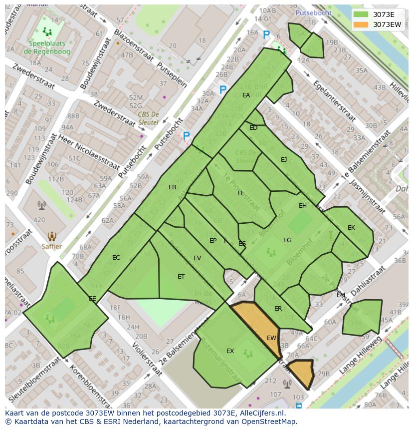Afbeelding van het postcodegebied 3073 EW op de kaart.