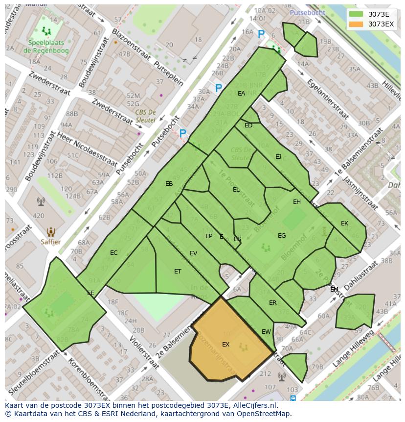 Afbeelding van het postcodegebied 3073 EX op de kaart.