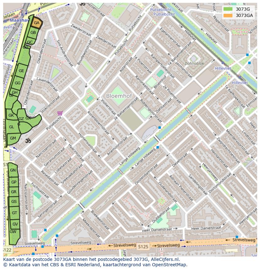Afbeelding van het postcodegebied 3073 GA op de kaart.