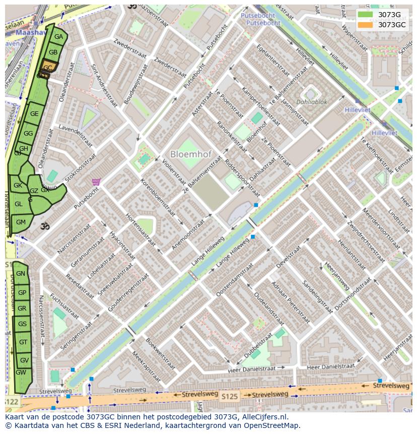 Afbeelding van het postcodegebied 3073 GC op de kaart.