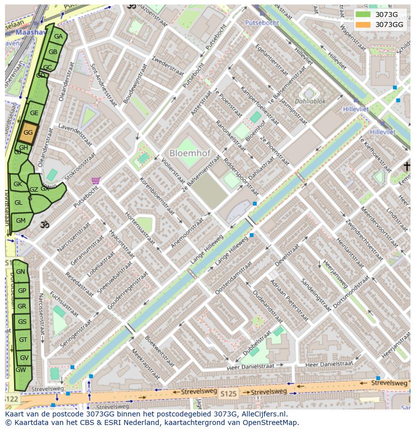 Afbeelding van het postcodegebied 3073 GG op de kaart.