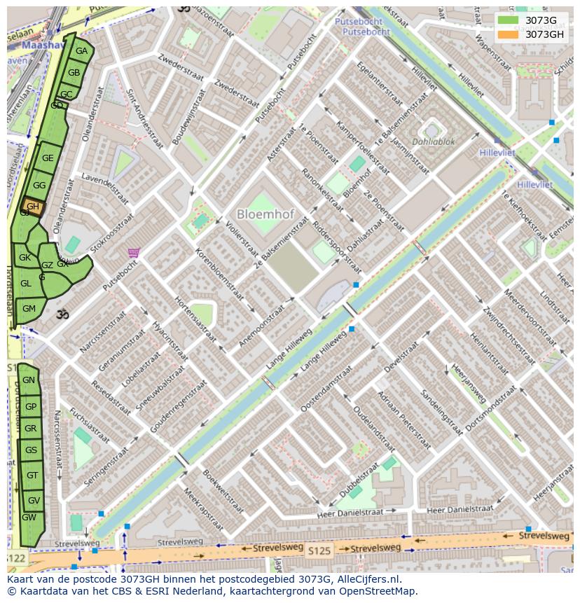 Afbeelding van het postcodegebied 3073 GH op de kaart.
