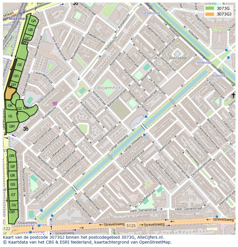 Afbeelding van het postcodegebied 3073 GJ op de kaart.