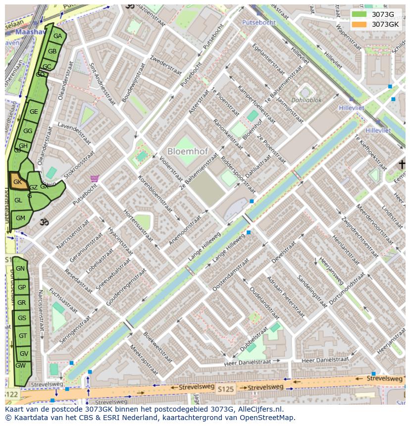 Afbeelding van het postcodegebied 3073 GK op de kaart.