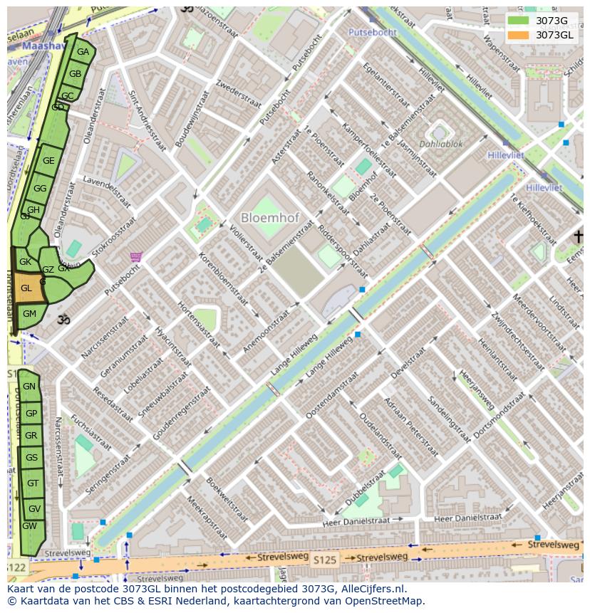 Afbeelding van het postcodegebied 3073 GL op de kaart.