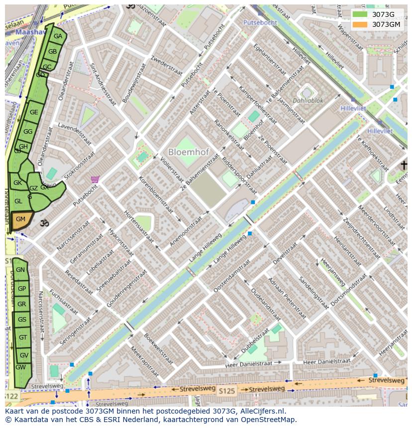 Afbeelding van het postcodegebied 3073 GM op de kaart.