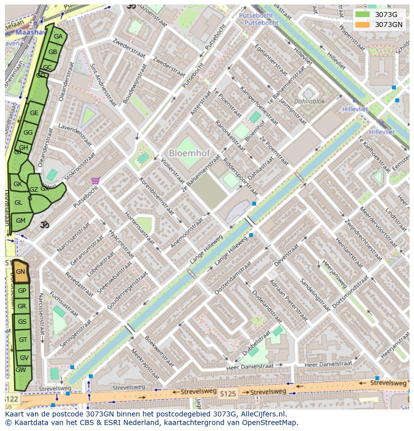 Afbeelding van het postcodegebied 3073 GN op de kaart.