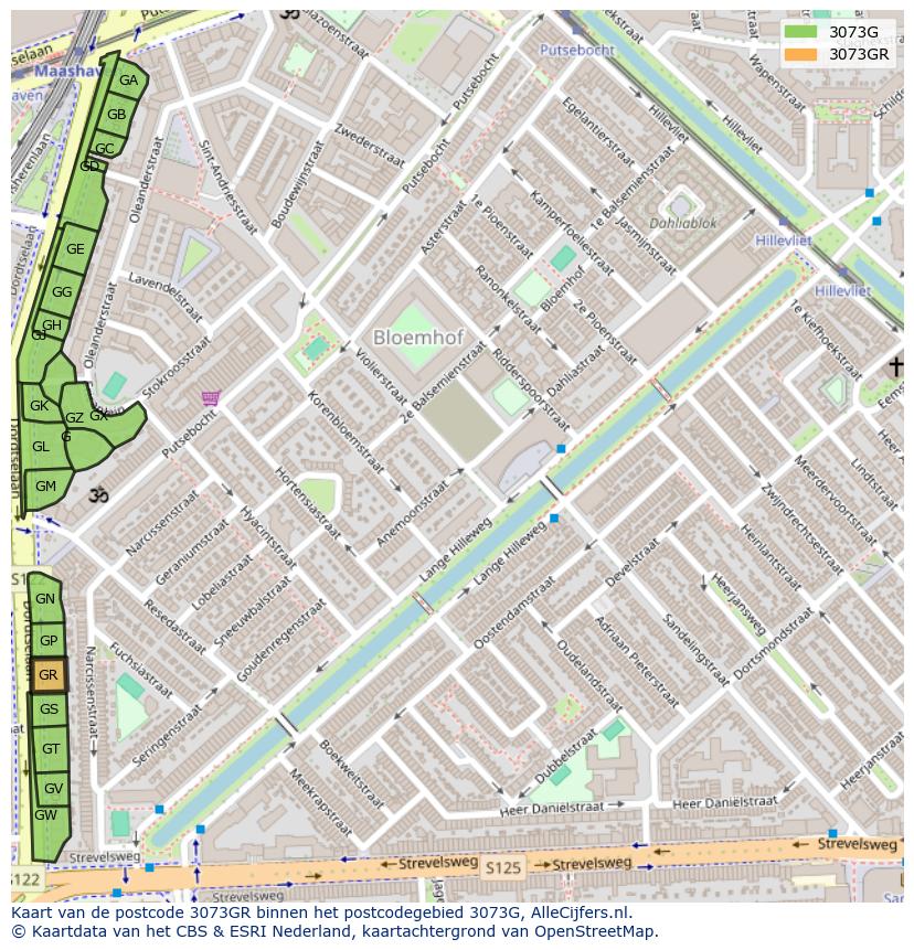 Afbeelding van het postcodegebied 3073 GR op de kaart.