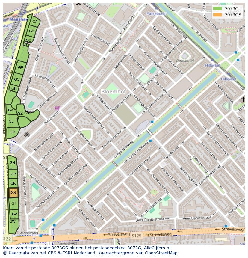 Afbeelding van het postcodegebied 3073 GS op de kaart.