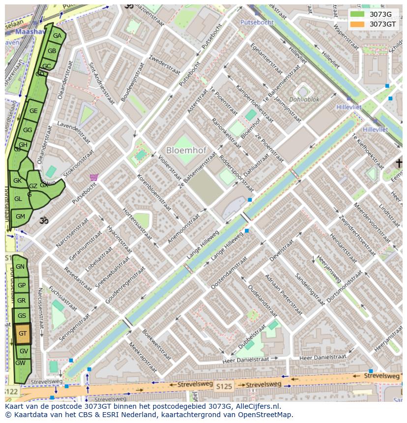 Afbeelding van het postcodegebied 3073 GT op de kaart.