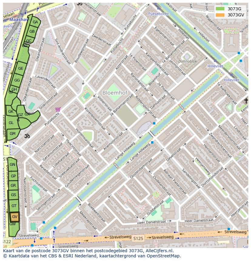 Afbeelding van het postcodegebied 3073 GV op de kaart.
