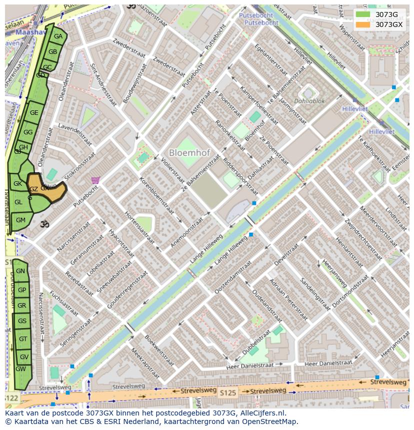 Afbeelding van het postcodegebied 3073 GX op de kaart.