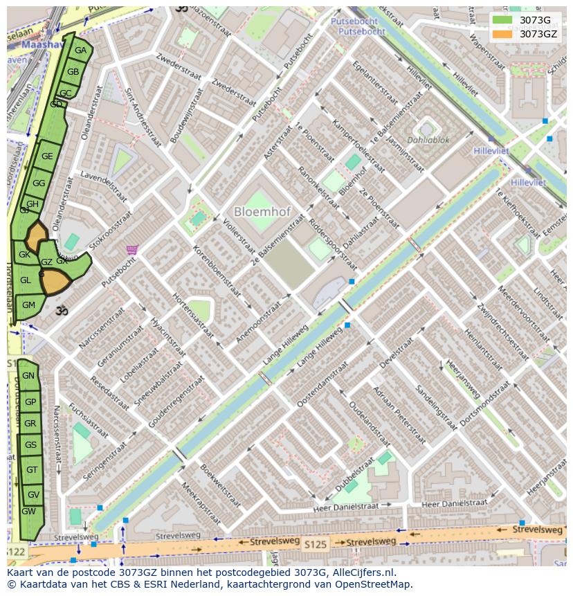 Afbeelding van het postcodegebied 3073 GZ op de kaart.