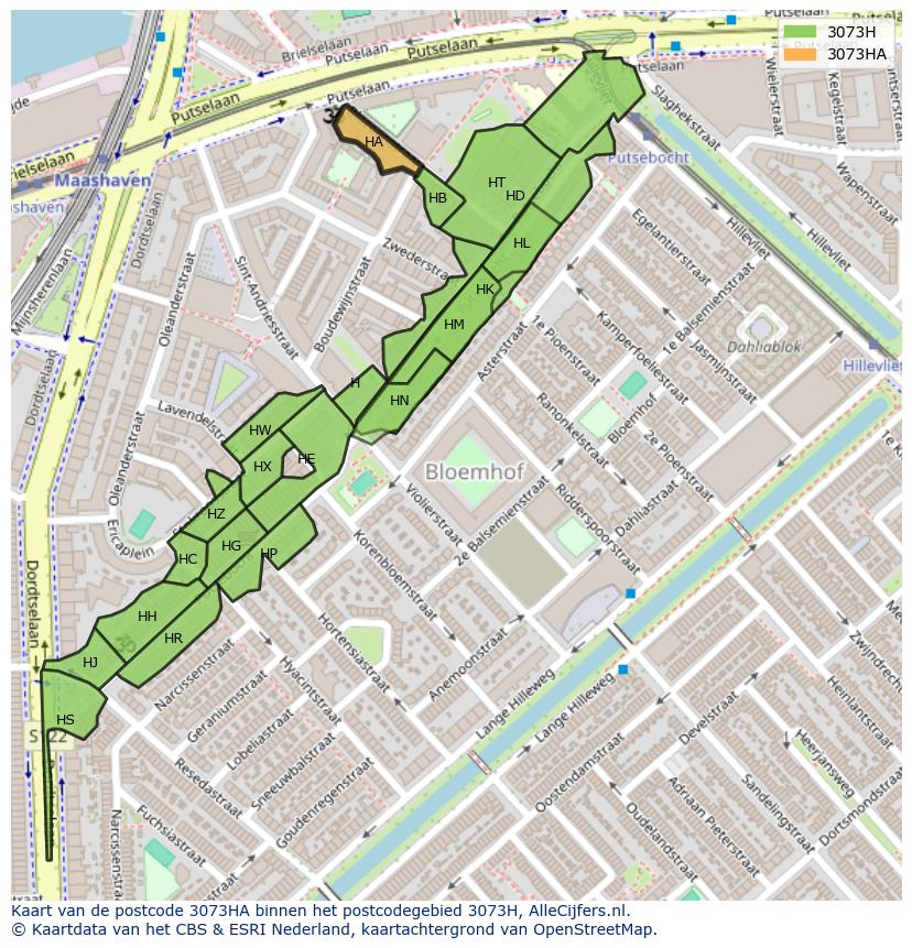 Afbeelding van het postcodegebied 3073 HA op de kaart.