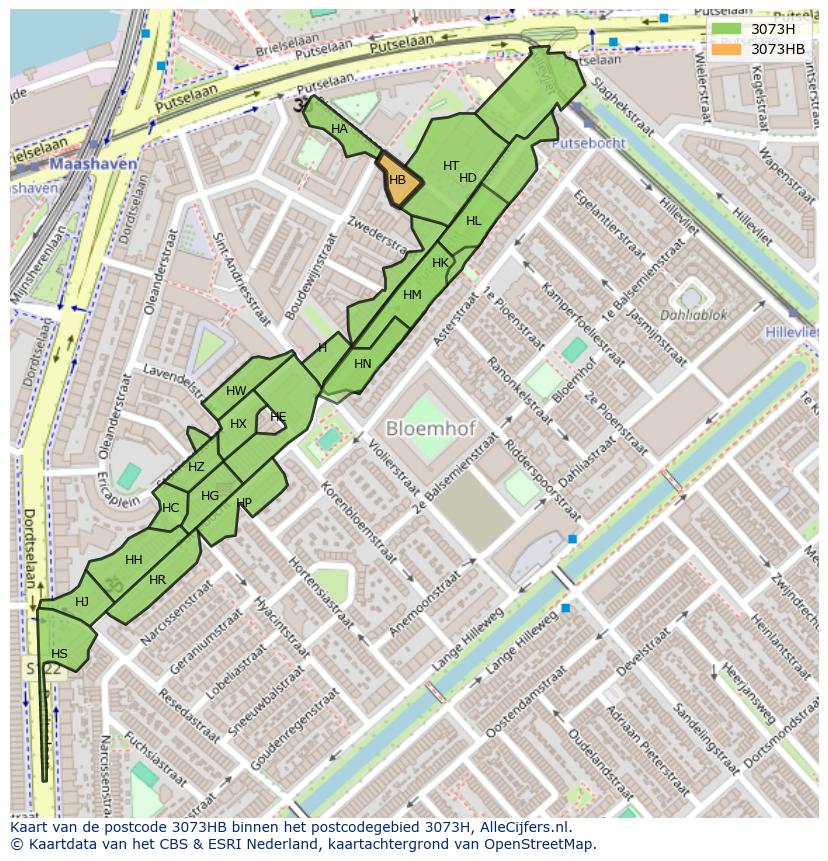 Afbeelding van het postcodegebied 3073 HB op de kaart.