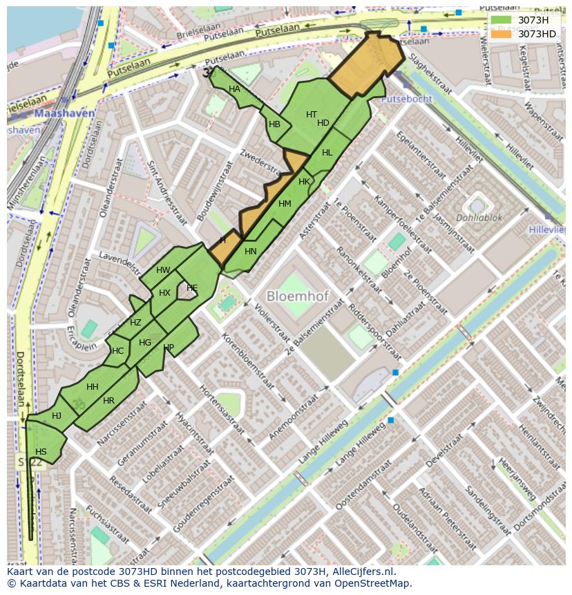 Afbeelding van het postcodegebied 3073 HD op de kaart.