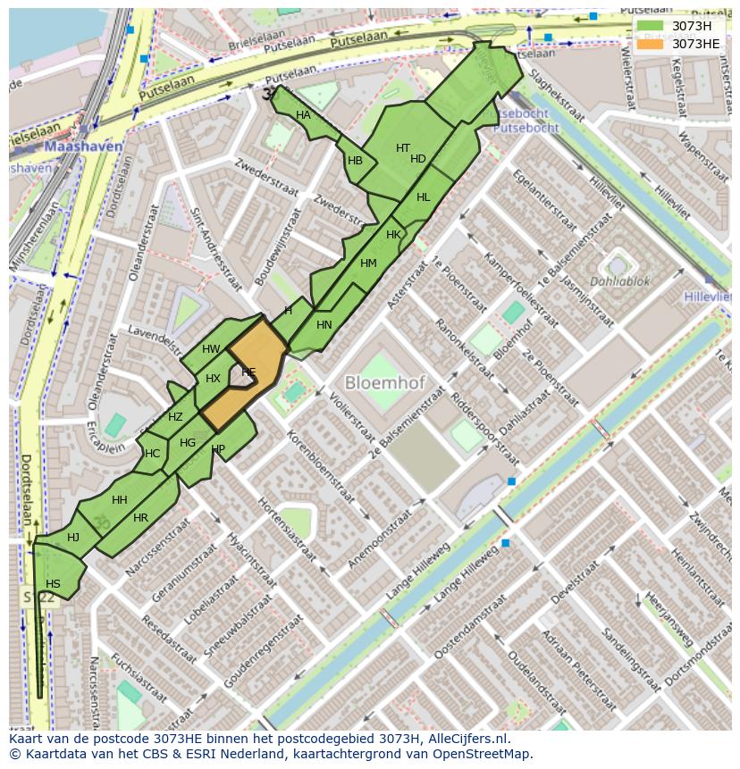 Afbeelding van het postcodegebied 3073 HE op de kaart.