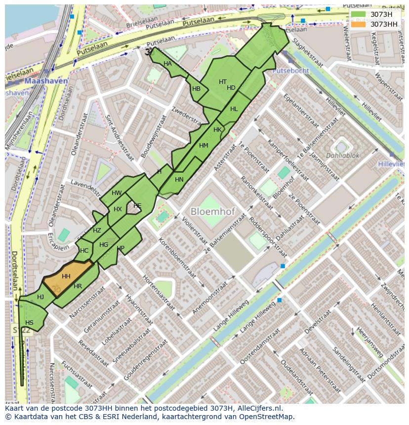 Afbeelding van het postcodegebied 3073 HH op de kaart.