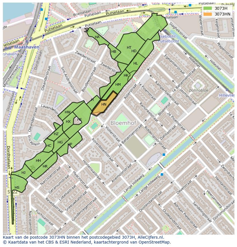 Afbeelding van het postcodegebied 3073 HN op de kaart.