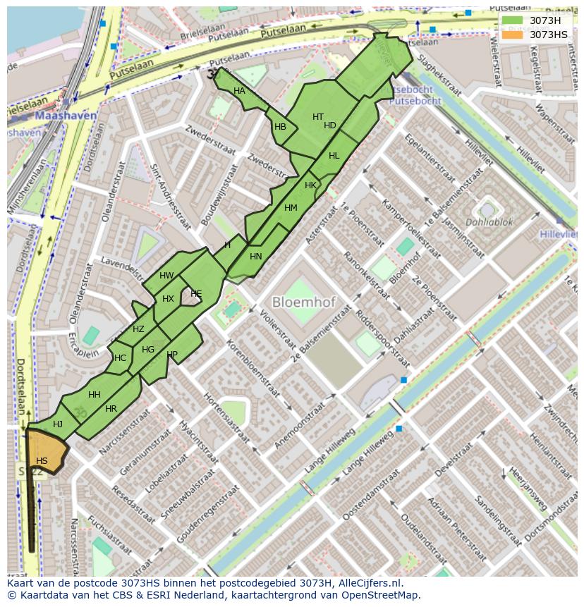 Afbeelding van het postcodegebied 3073 HS op de kaart.
