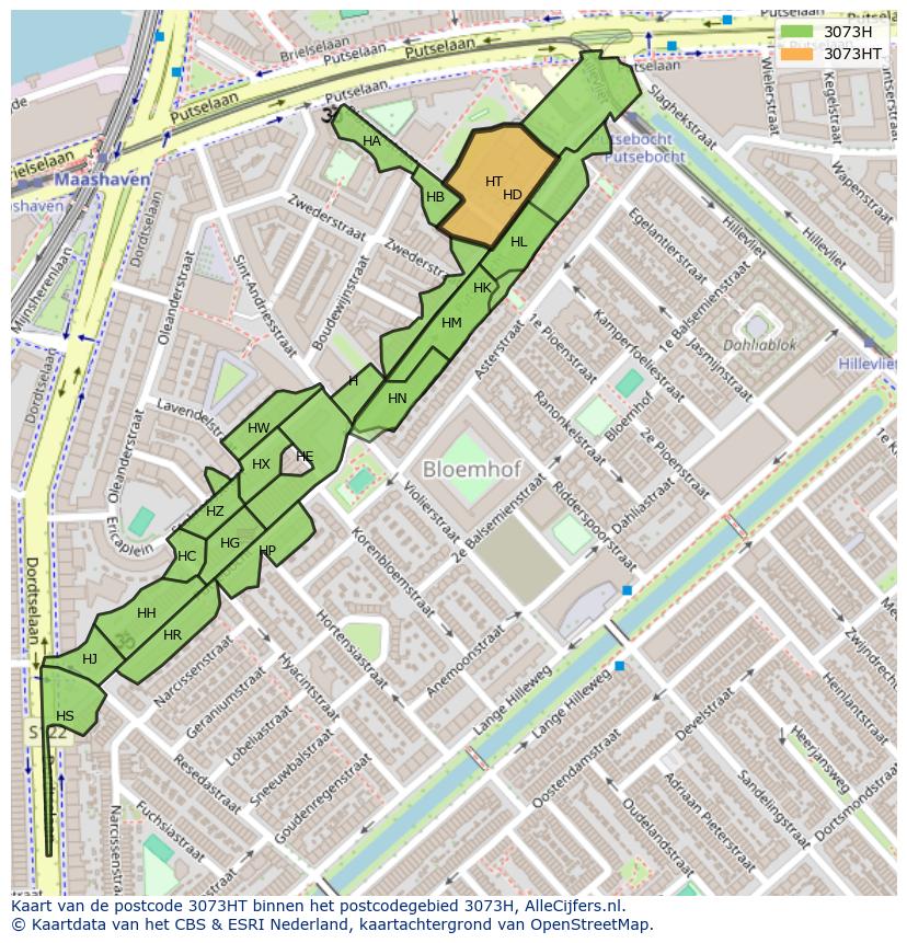 Afbeelding van het postcodegebied 3073 HT op de kaart.