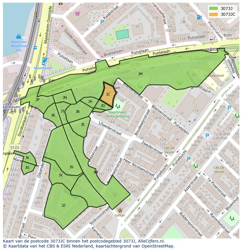 Afbeelding van het postcodegebied 3073 JC op de kaart.