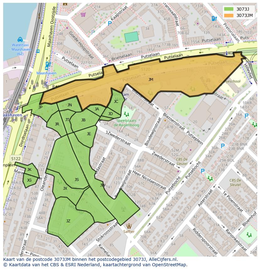 Afbeelding van het postcodegebied 3073 JM op de kaart.