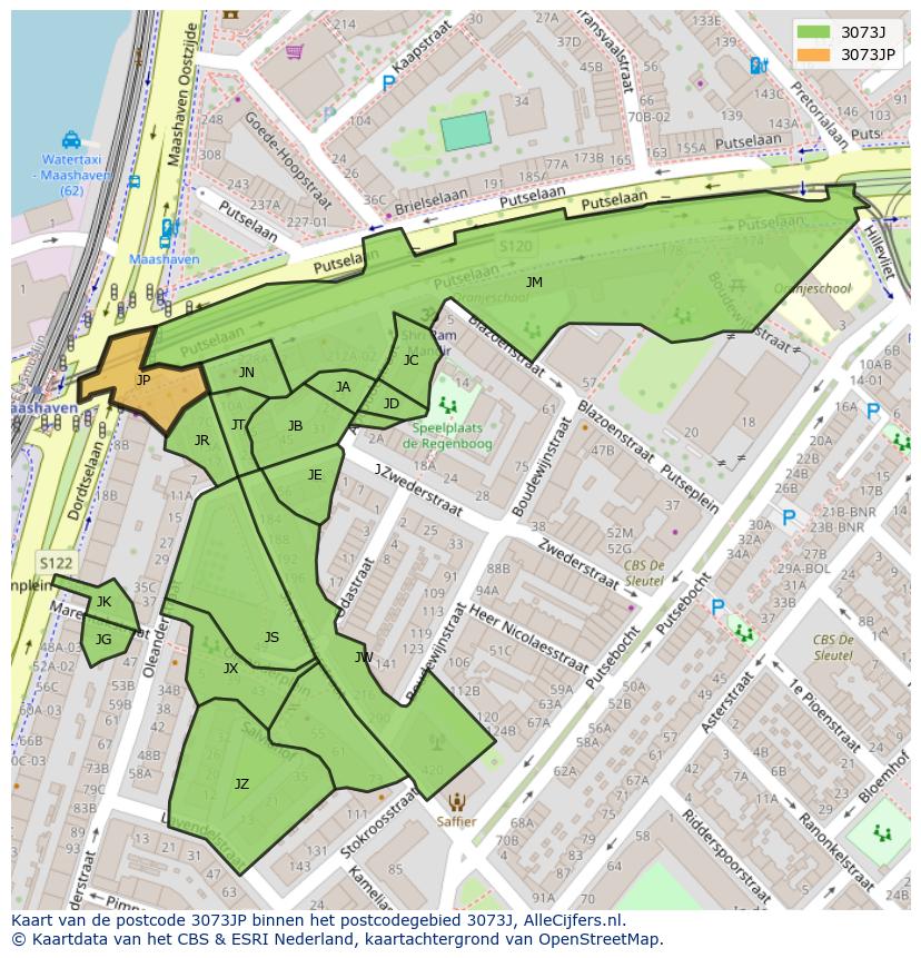 Afbeelding van het postcodegebied 3073 JP op de kaart.