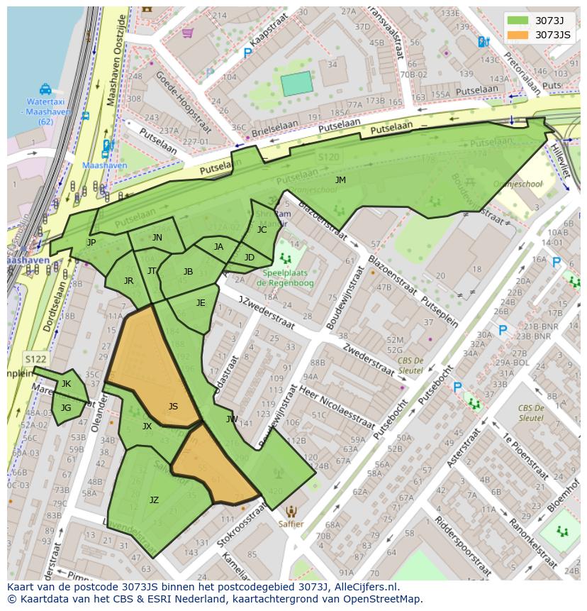 Afbeelding van het postcodegebied 3073 JS op de kaart.