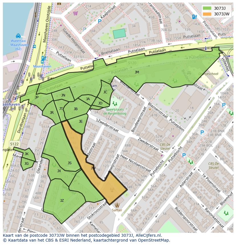 Afbeelding van het postcodegebied 3073 JW op de kaart.