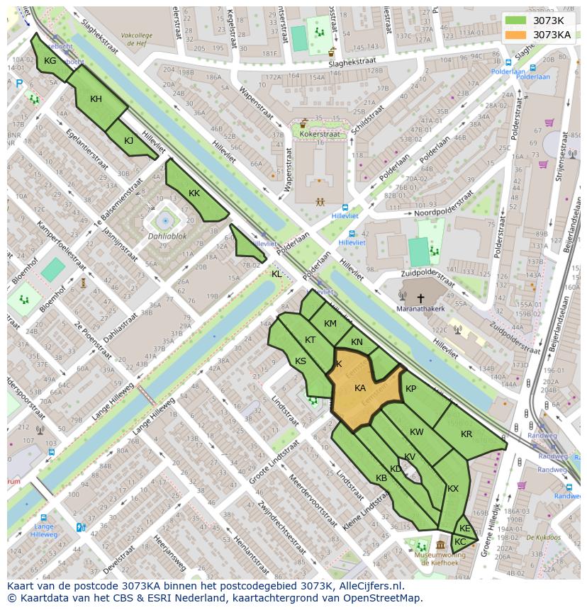 Afbeelding van het postcodegebied 3073 KA op de kaart.