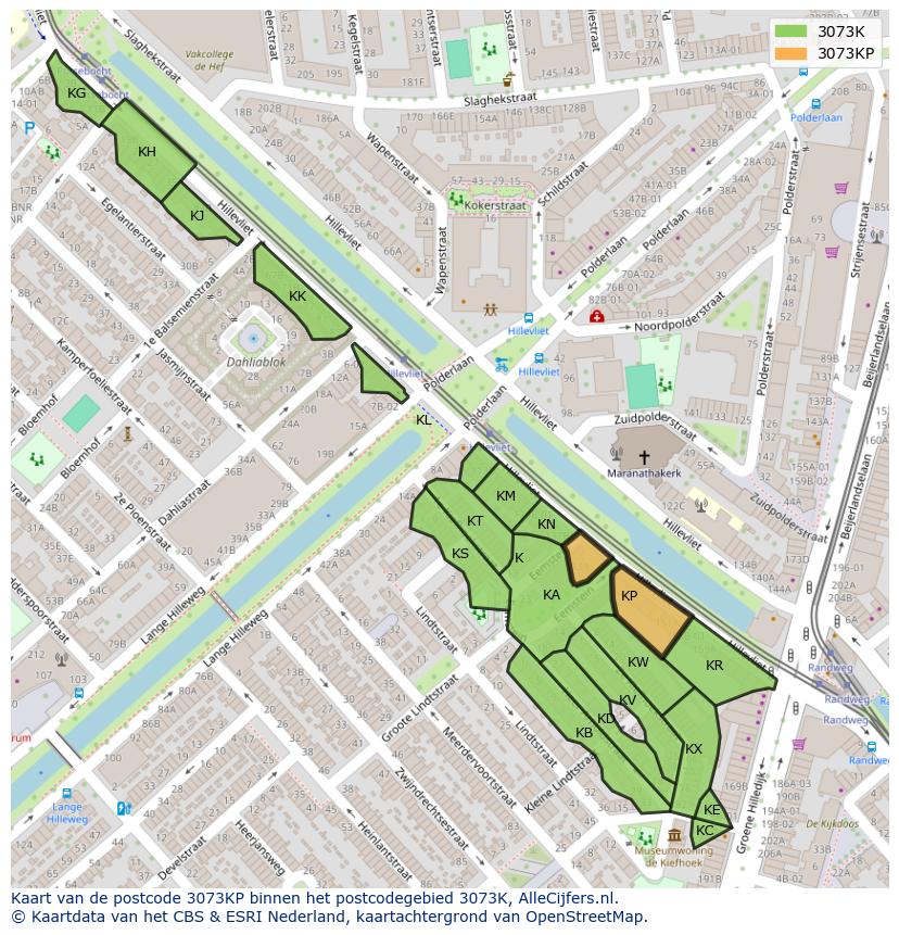 Afbeelding van het postcodegebied 3073 KP op de kaart.