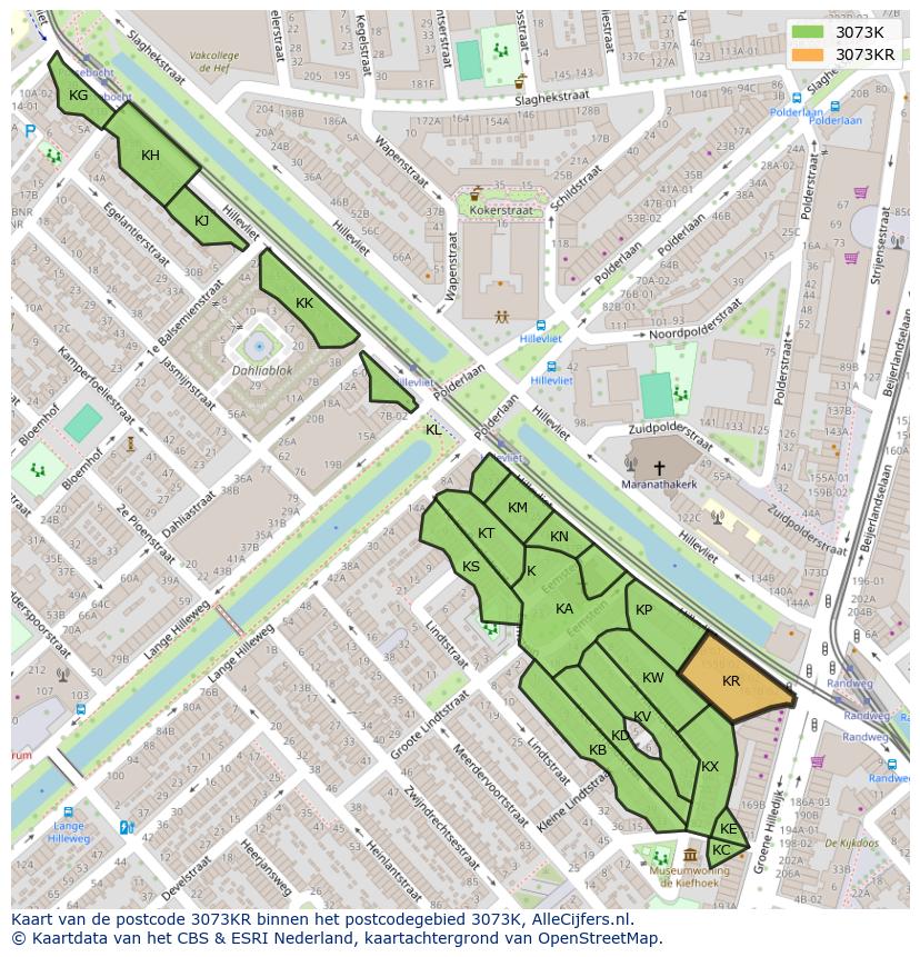 Afbeelding van het postcodegebied 3073 KR op de kaart.