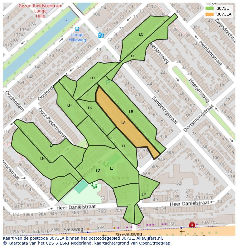 Afbeelding van het postcodegebied 3073 LA op de kaart.