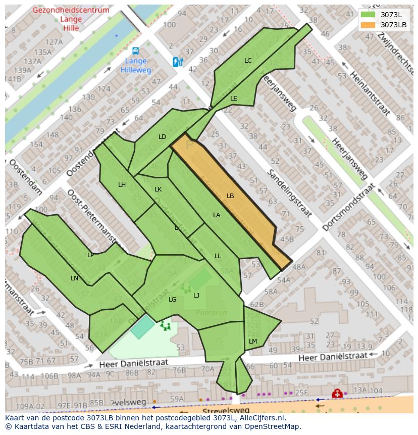 Afbeelding van het postcodegebied 3073 LB op de kaart.