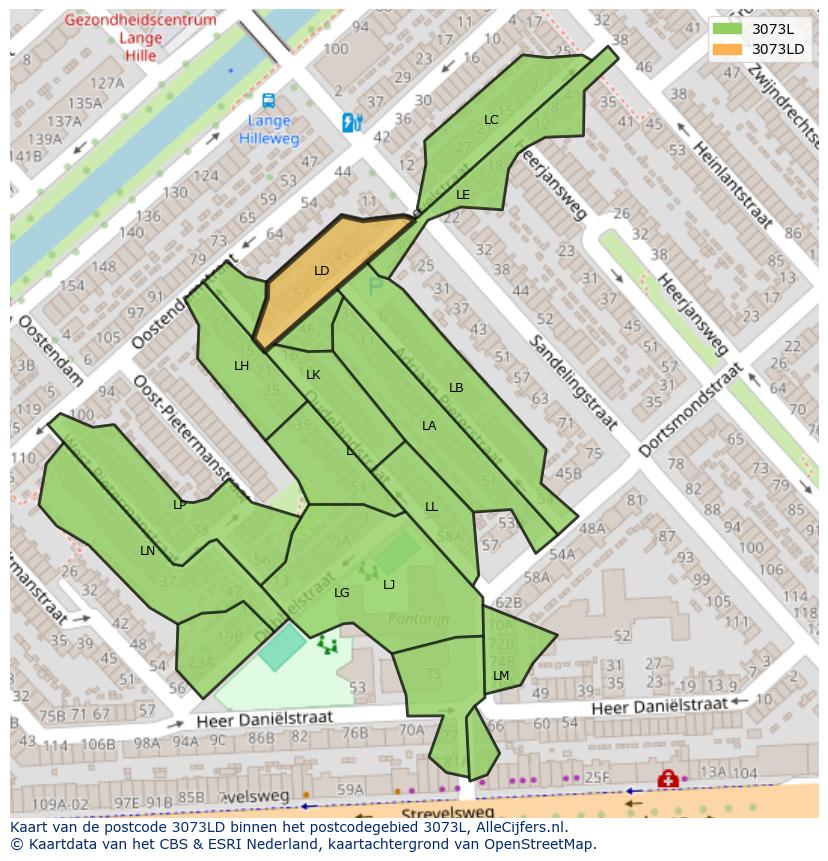 Afbeelding van het postcodegebied 3073 LD op de kaart.