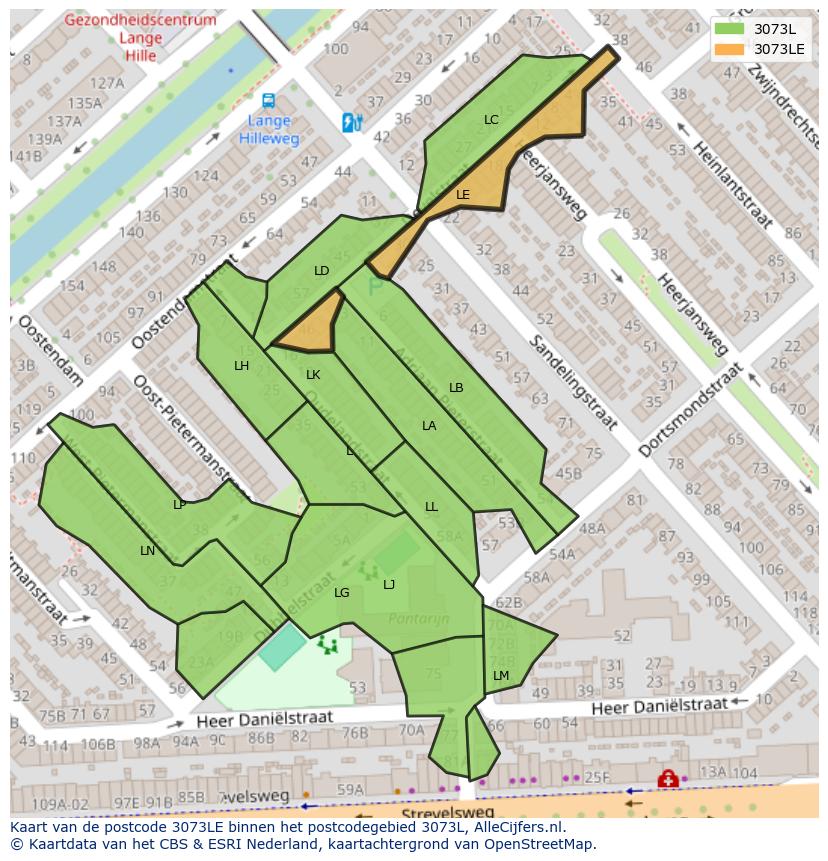 Afbeelding van het postcodegebied 3073 LE op de kaart.