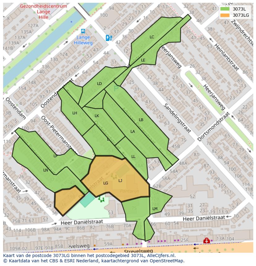 Afbeelding van het postcodegebied 3073 LG op de kaart.