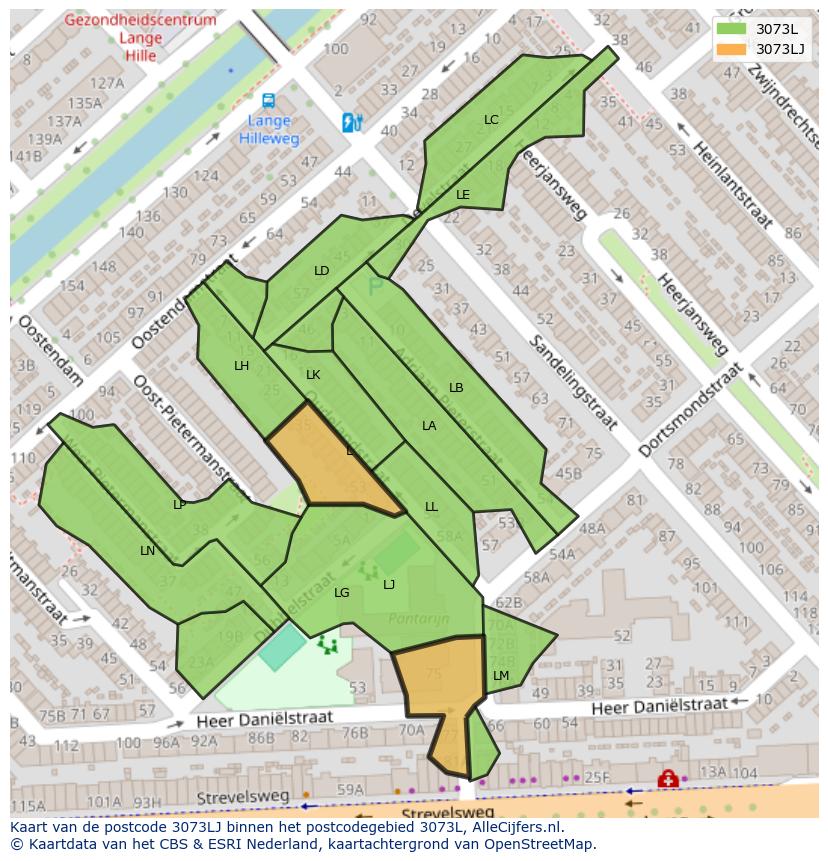 Afbeelding van het postcodegebied 3073 LJ op de kaart.