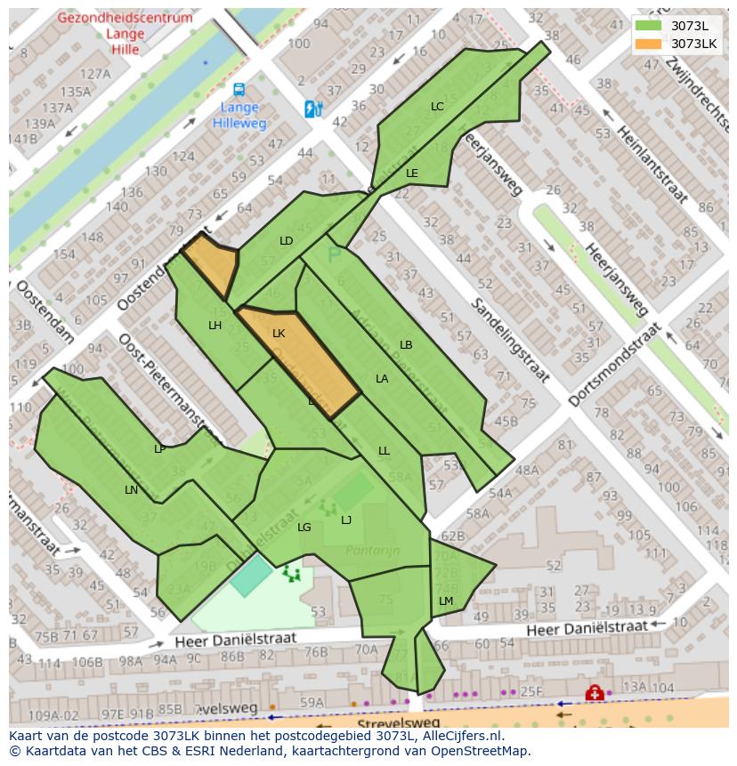 Afbeelding van het postcodegebied 3073 LK op de kaart.