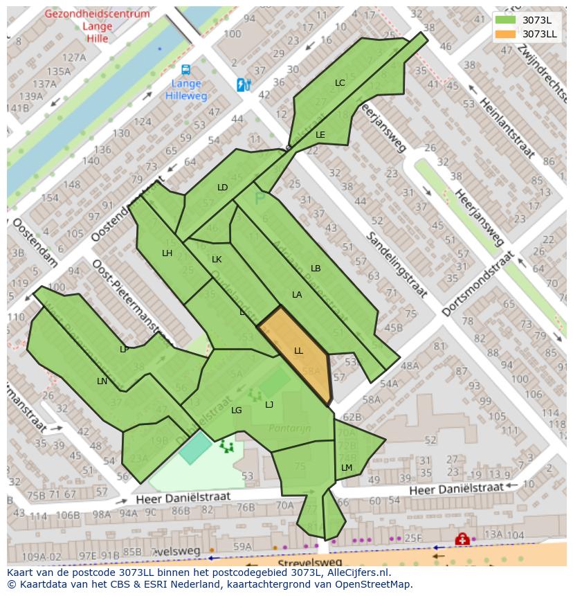 Afbeelding van het postcodegebied 3073 LL op de kaart.