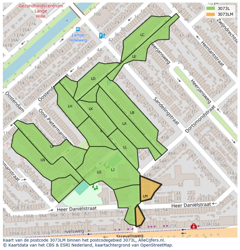 Afbeelding van het postcodegebied 3073 LM op de kaart.