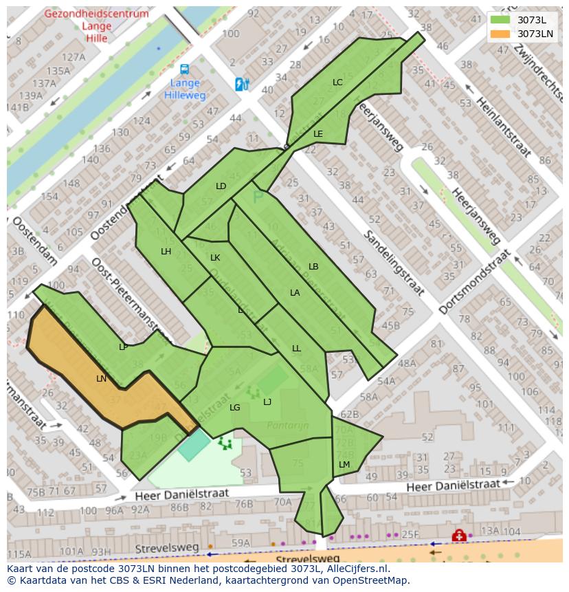 Afbeelding van het postcodegebied 3073 LN op de kaart.