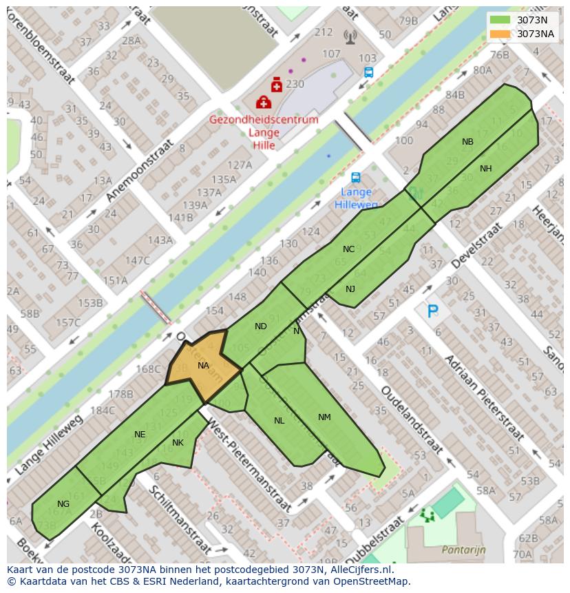Afbeelding van het postcodegebied 3073 NA op de kaart.