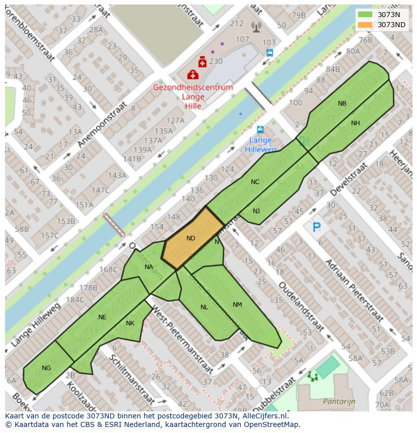Afbeelding van het postcodegebied 3073 ND op de kaart.